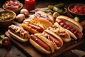 pile of hot dogs, buns, and condiments for a simple yet satisfying meal