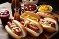 pile of hot dogs, buns, and condiments for a simple yet satisfying meal