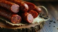 Pile of Hot Dogs on Wooden Cutting Board Royalty Free Stock Photo