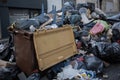 Pile of household trash piled up on the street