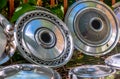 Pile of hub caps for a car Royalty Free Stock Photo