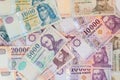 Pile of Hungarian Forint banknotes - background