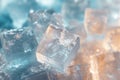 A pile of ice cubes sitting on top of a table, melting slowly in the room temperature, Macro image of sugar crystals, AI Generated Royalty Free Stock Photo