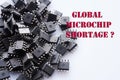 Pile of Integrated circuit chip on white background. Global microchip shortage. Concept for crisis in industry Royalty Free Stock Photo