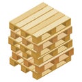 Pile of isometric pallets for packaging and transportation isolated on white