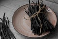 Pile of Italian home made raw pasta on a plate. Royalty Free Stock Photo