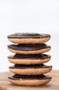 Pile of jaffa chocolate cakes on the wooden board Royalty Free Stock Photo