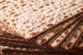 Pile of Jewish Matza Flatbread texture close-up, horizontal Royalty Free Stock Photo