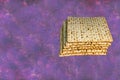 Pile of Jewish Matzah bread, Jewish Passover holiday. Pesach matzo on fantastic background Royalty Free Stock Photo