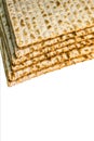 Pile of Jewish Matzah bread. Pesach matzo on white background Royalty Free Stock Photo