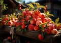 Pile of juicy apples in the middle of the farm