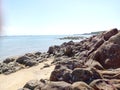 Pile Of Large Rocks On The Edge Of Tanjung Kalian Beach, Indonesia