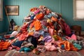 a pile of laundry sorted by color on the floor