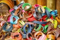 Pile of leather bracelets on display at Camden market, London