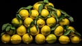 Pile of Lemons With Green Leaves