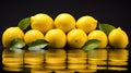 Pile of Lemons With Leaves on Reflective Surface