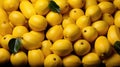 A pile of lemons with some leaves on them, AI