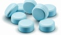 Pile of light blue pills - isolated, white background, Generative Ai Royalty Free Stock Photo