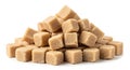 Pile of light brown unrefined sugar cubes on white background Royalty Free Stock Photo