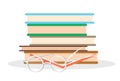 Pile of Literature, Open Book and Glasses Closeup Royalty Free Stock Photo