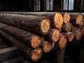 A pile of logs sitting on top of a wooden table Royalty Free Stock Photo