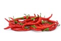 Pile of long curved red hot chili peppers