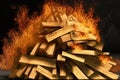 Pile Of Lumber That Has Caught On Fire. Generative AI Royalty Free Stock Photo