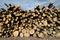 Pile of lumber on the lumberyard in spring Royalty Free Stock Photo