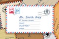 Pile of mailing postal address mail letters post stamp template vector illustration