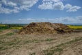 Pile of manure in the countryside. Heap of dung on the farm yard