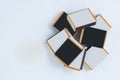 Pile of matchboxes close-up. White background. View from above Royalty Free Stock Photo