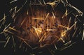 Pile of matched sticks on dark background Royalty Free Stock Photo
