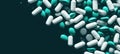 Pile Of Medical Capsules. Overhead View Of White And Green Pills Heap. Homeopathy And Health Care Concept. AI generated Royalty Free Stock Photo