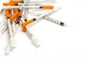 Pile of medical syringe isolated on white Royalty Free Stock Photo