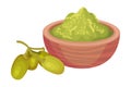 Pile of Milled Neem Plant Poured in Ceramic Bowl with Fruit Rested Nearby Vector Illustration