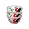 Pile of mini rooster painting ceramic bowl isolated on white background