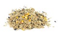 Pile of mixed bird food isolated on white Royalty Free Stock Photo