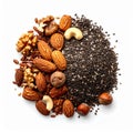 Pile of Mixed Nuts and Seeds on White Background Studio Shot Healthy Eating Royalty Free Stock Photo