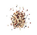 Pile of mixed raw quinoa on white background. top view Royalty Free Stock Photo