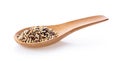 Pile of mixed raw quinoa in wood spoon isolated on white Royalty Free Stock Photo
