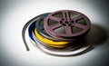 Pile of 8mm super8 movie reels with color effect