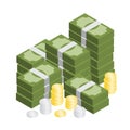 Pile of money and coin isometric vector