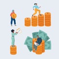 Pile of money. Stacked coin and people Royalty Free Stock Photo