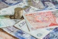 Pile of money and stacked coins british pounds sterling gbp Royalty Free Stock Photo