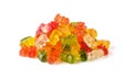 Pile of multicolored gummy bears candy isolated on white background. Jelly sweets of differenr colors. Popular gummies made from Royalty Free Stock Photo