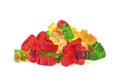 Pile of multicolored jelly bears candy on white background. Jelly Bean