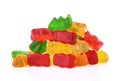 Pile of multicolored jelly bears candy on white background. Jelly Bean