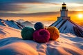 A pile of multicolored skeins of yarn on a bed of wool yarns are in the, eground and the top of the skeins of the skeins in the ba