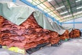 Pile of natural rubber sheets in a factory in Thailand Royalty Free Stock Photo