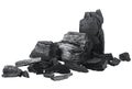 Pile of natural wood charcoal isolated on white background. Pieces of charcoal. Traditional charcoal